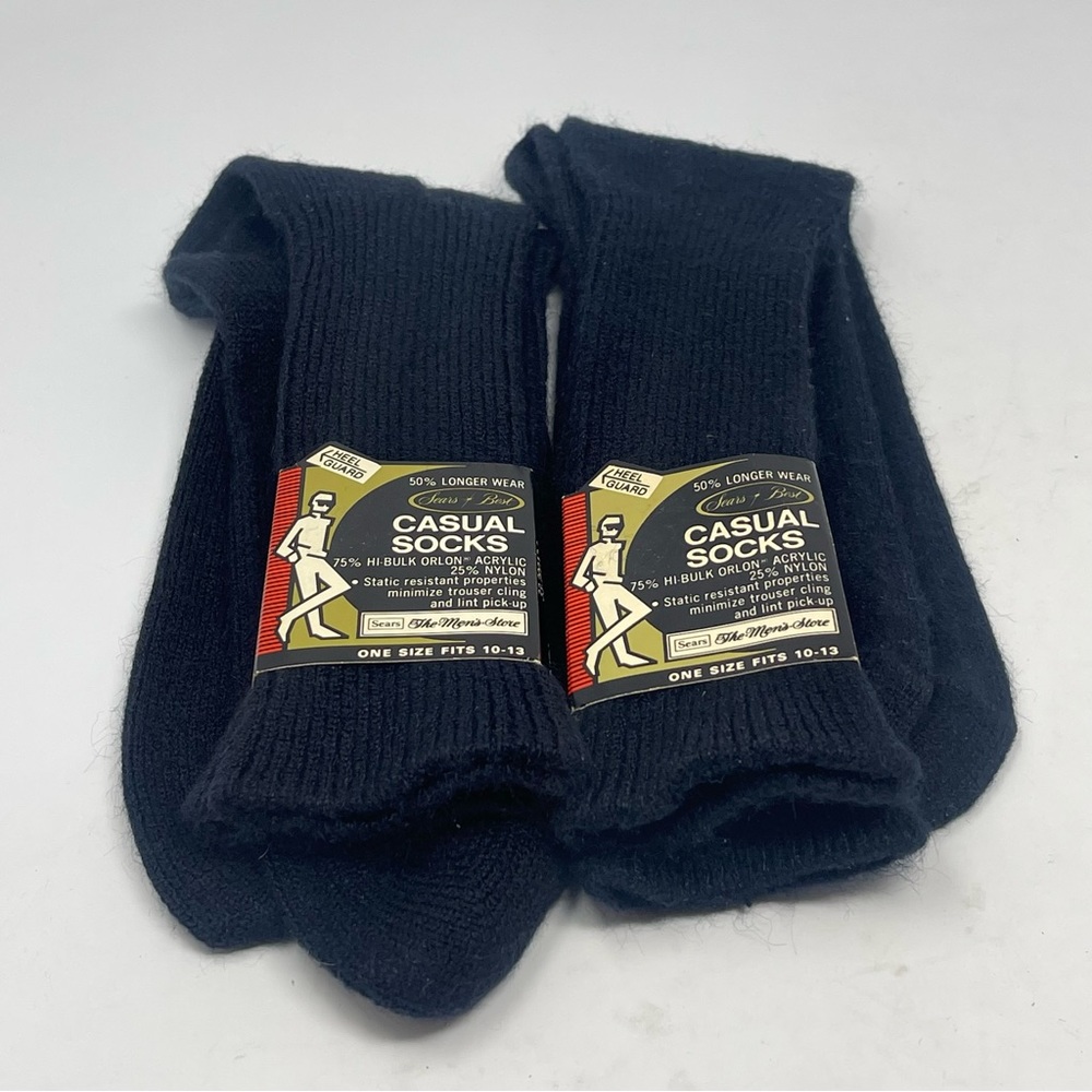 Sears Casual Socks Mens 10-13 Black Orlon Acrylic Nylon USA Vintage New